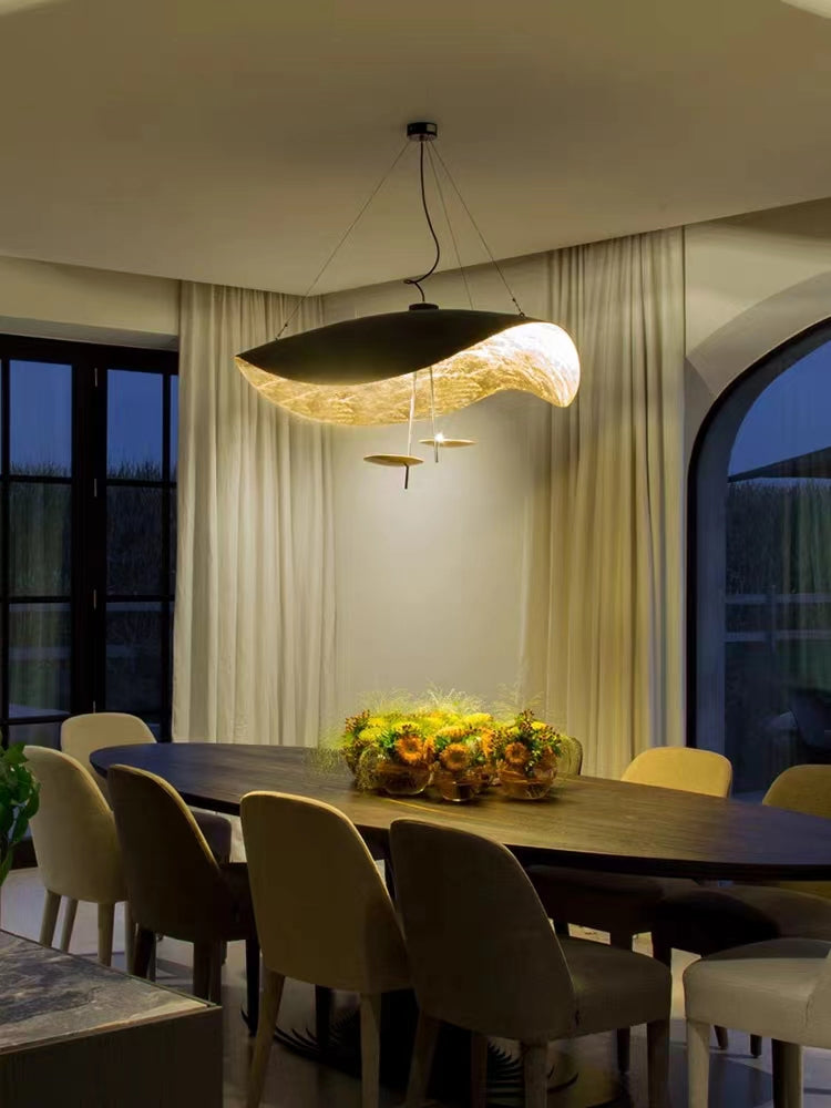 Modern Art Hat-Shaped Gold Leaf Metal Pendant Chandelier for Living and Dining Room