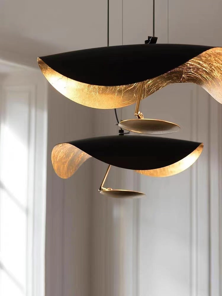 Modern Art Hat-Shaped Gold Leaf Metal Pendant Chandelier for Living and Dining Room