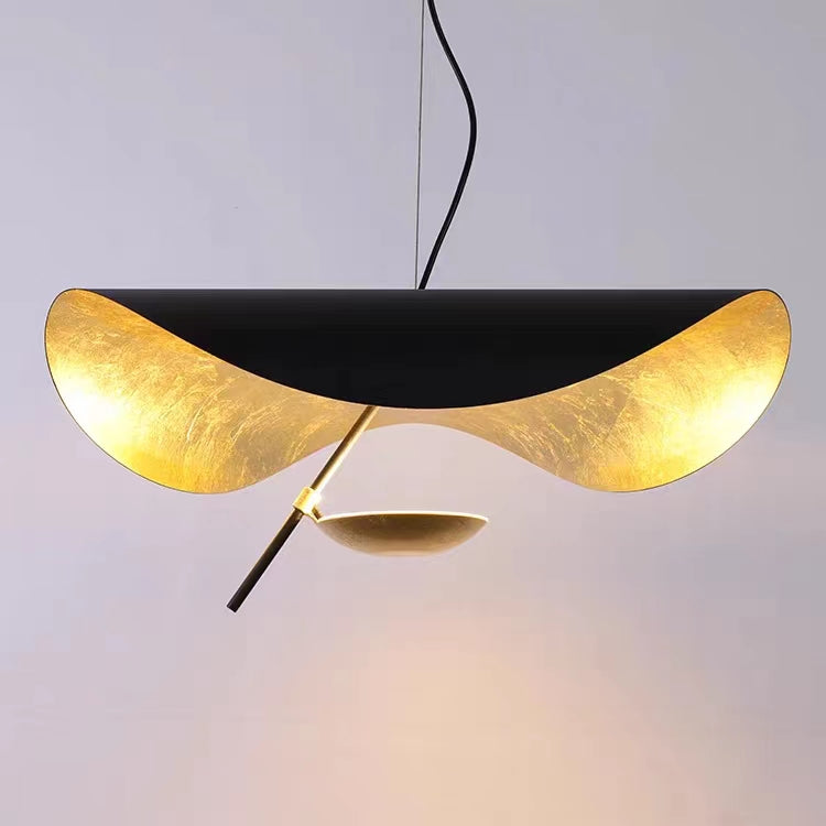 Modern Art Hat-Shaped Gold Leaf Metal Pendant Chandelier for Living and Dining Room