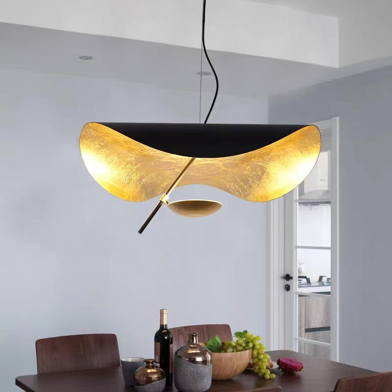 Modern Art Hat-Shaped Gold Leaf Metal Pendant Chandelier for Living and Dining Room