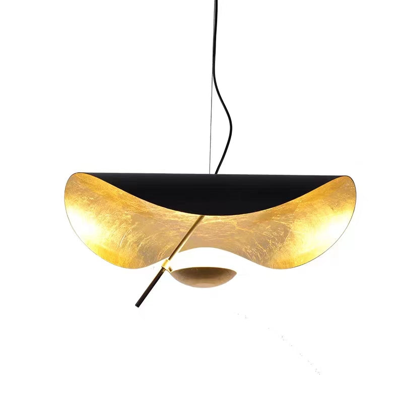 Modern Art Hat-Shaped Gold Leaf Metal Pendant Chandelier for Living and Dining Room