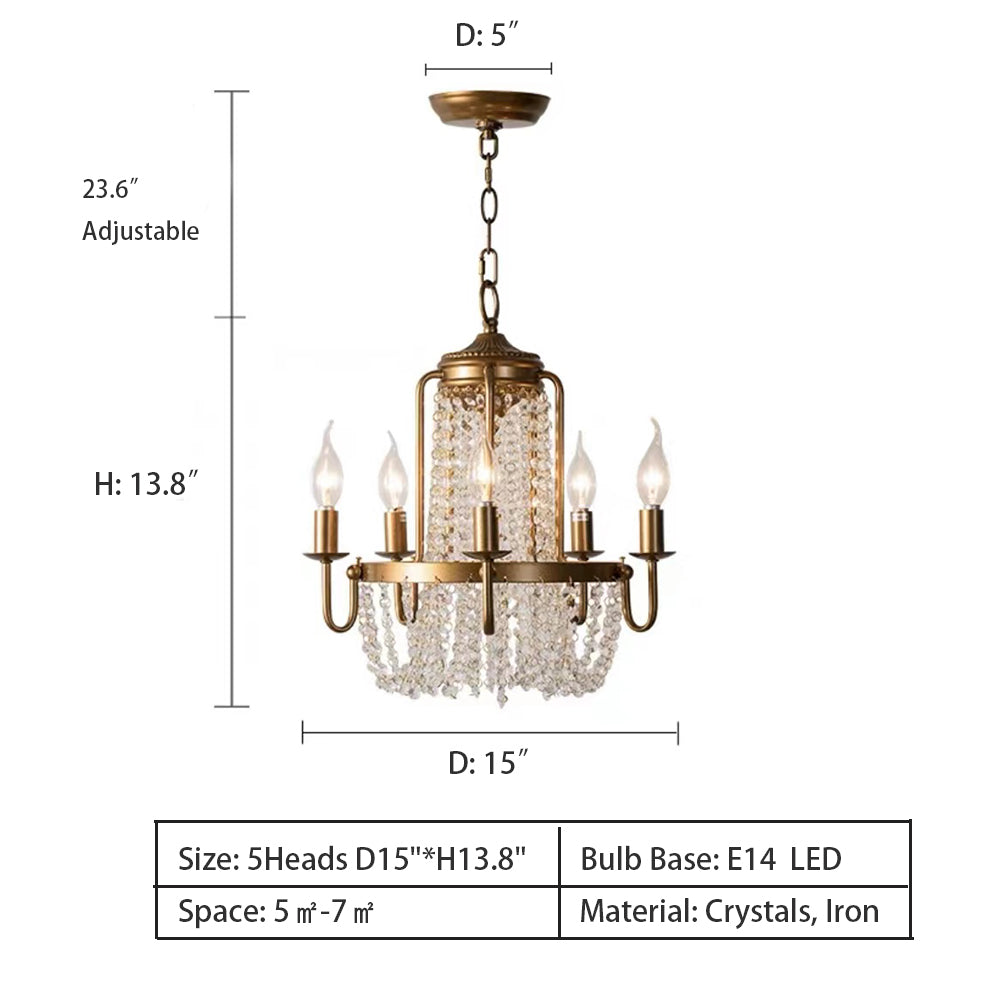 Vintage Crystal Pendant Candle Light in Antique Gold Finish Chandelier for Living Room / bedroom