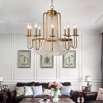 Vintage Crystal Pendant Candle Light in Antique Gold Finish Chandelier for Living Room / bedroom