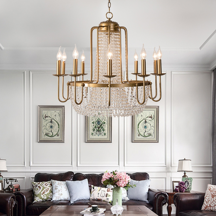Vintage Crystal Pendant Candle Light in Antique Gold Finish Chandelier for Living Room / bedroom