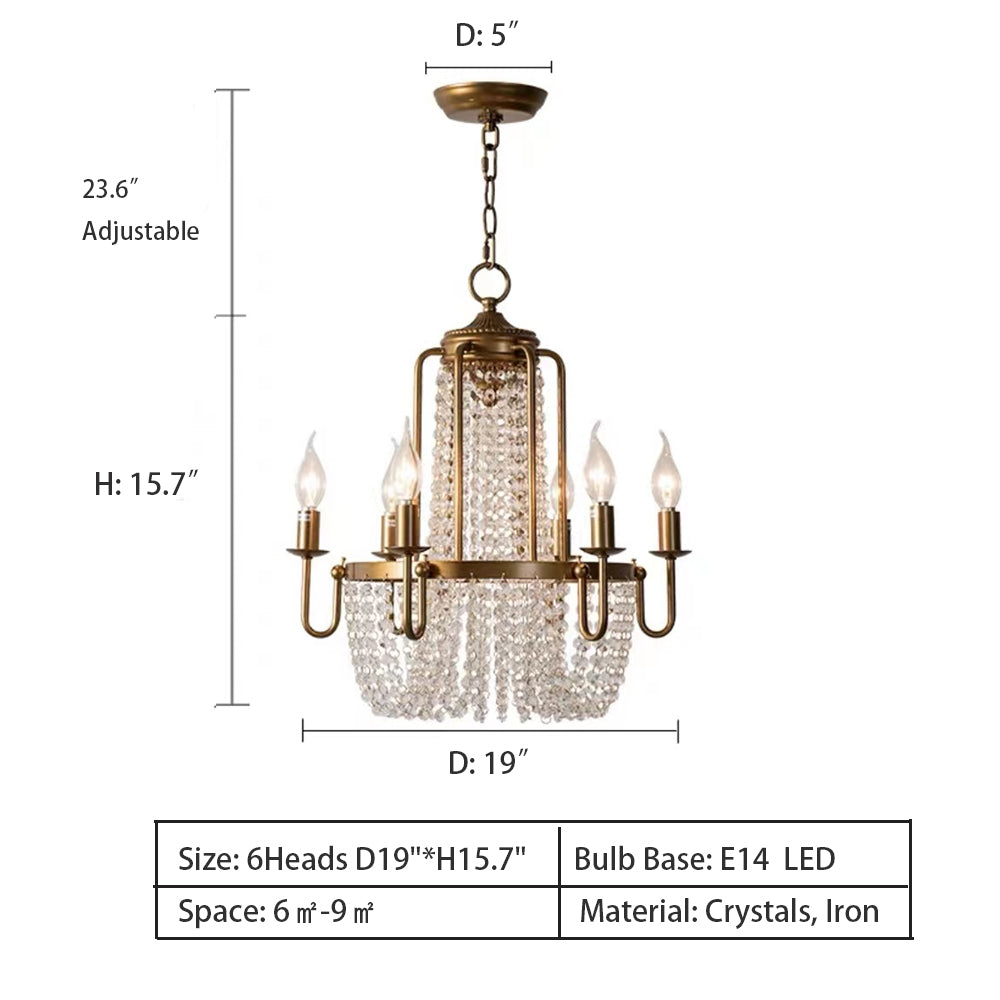 Vintage Crystal Pendant Candle Light in Antique Gold Finish Chandelier for Living Room / bedroom