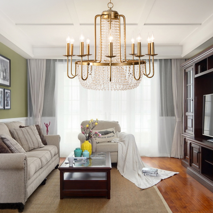 Vintage Crystal Pendant Candle Light in Antique Gold Finish Chandelier for Living Room / bedroom