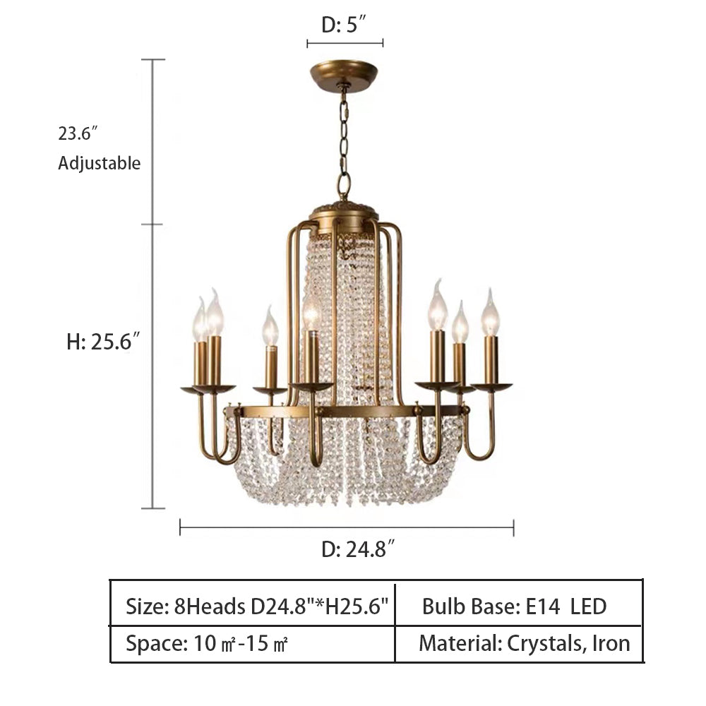 Vintage Crystal Pendant Candle Light in Antique Gold Finish Chandelier for Living Room / bedroom