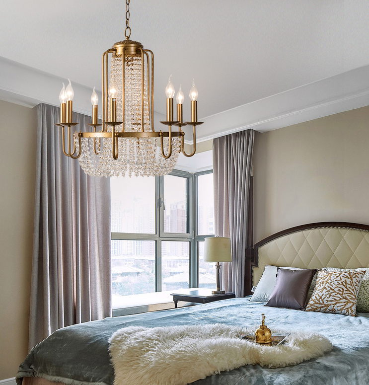 Vintage Crystal Pendant Candle Light in Antique Gold Finish Chandelier for Living Room / bedroom