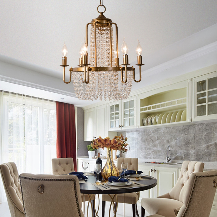 Vintage Crystal Pendant Candle Light in Antique Gold Finish Chandelier for Living Room / bedroom