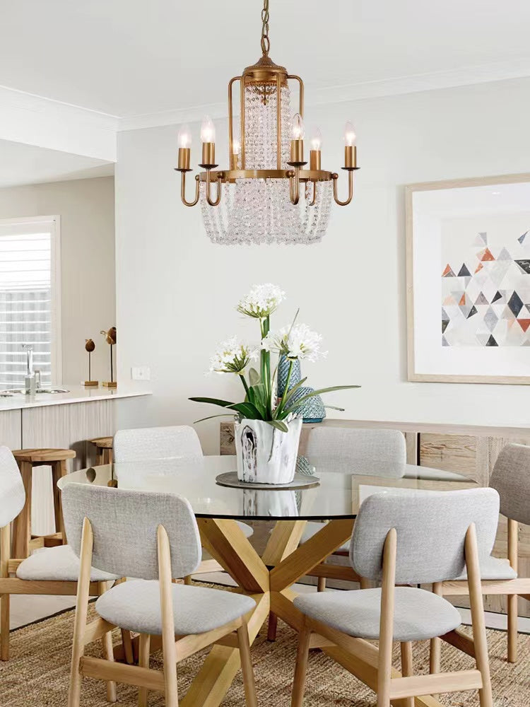 Vintage Crystal Pendant Candle Light in Antique Gold Finish Chandelier for Living Room / bedroom