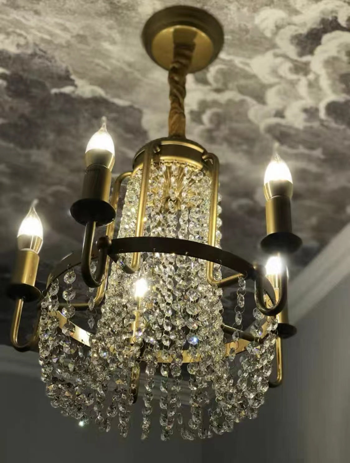 Vintage Crystal Pendant Candle Light in Antique Gold Finish Chandelier for Living Room / bedroom