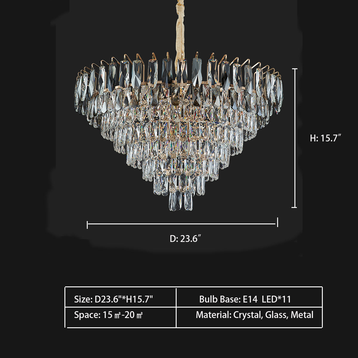 Modern Light Luxury Tiered Crystal Pendant Chandelier for Living / dining Room / bedroom