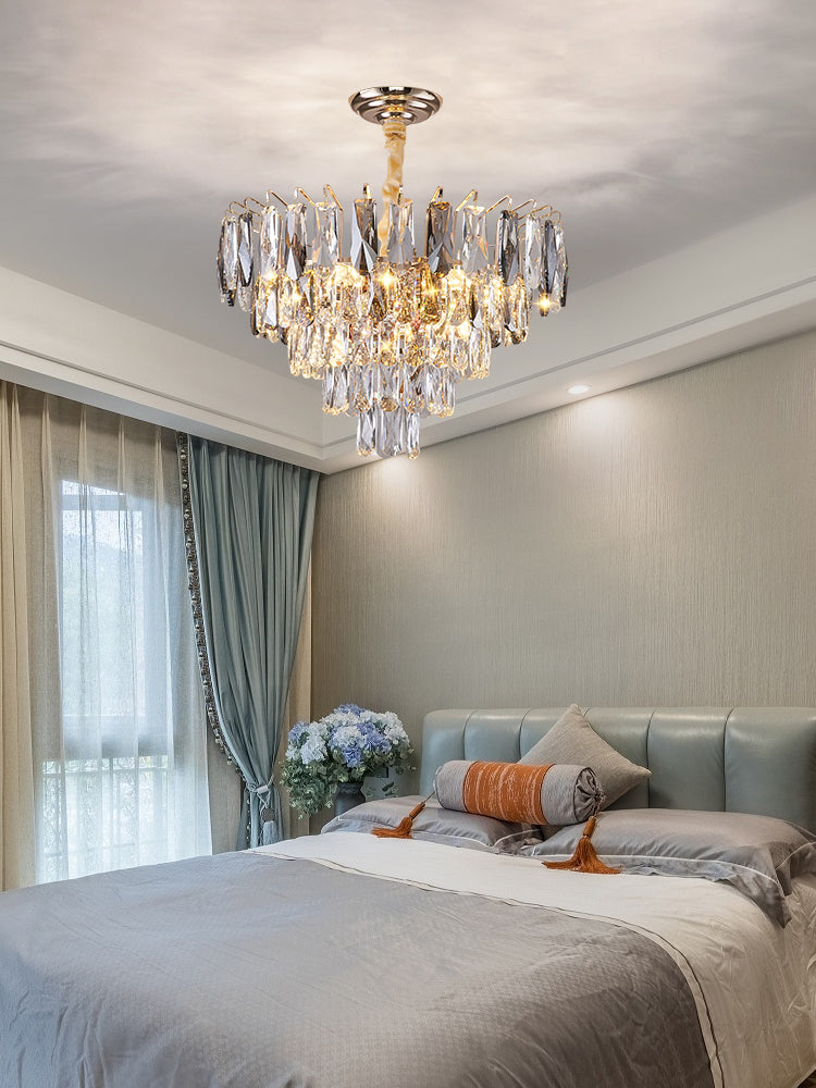 Modern Light Luxury Tiered Crystal Pendant Chandelier for Living / dining Room / bedroom