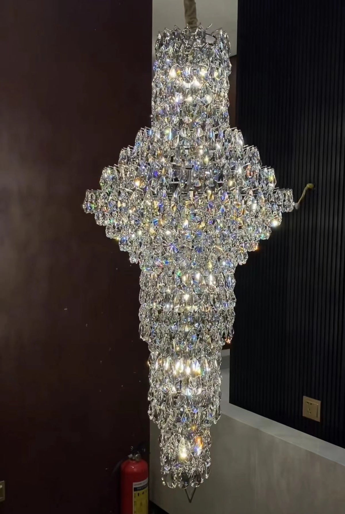 Modern Crystal Nail-Shaped Chandelier with Metal Finish for Foyer and Staircase