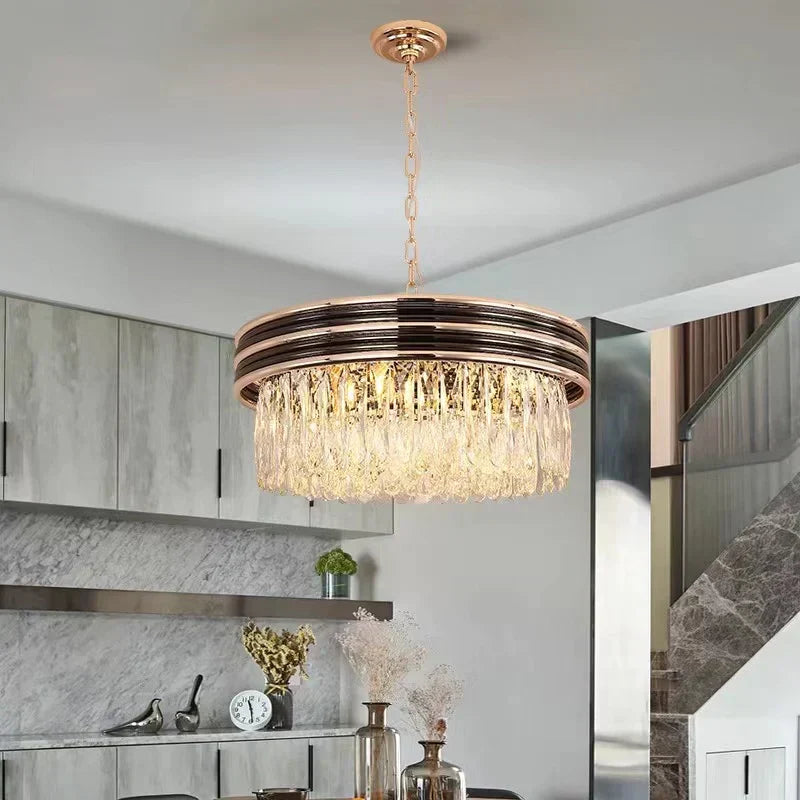 Modern Minimalist Gold Multi-Tier Crystal Pendant Chandelier Suit for Living / Dining Room / Bedroom