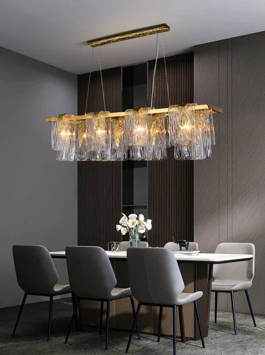 Light Luxury Irregular Glass Slice Chandelier Suit in Brass Finish for Living Room / Ding Room / Bedroom