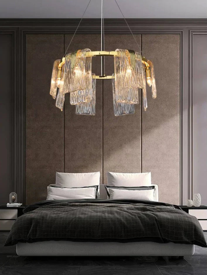 Light Luxury Irregular Glass Slice Chandelier Suit in Brass Finish for Living Room / Ding Room / Bedroom
