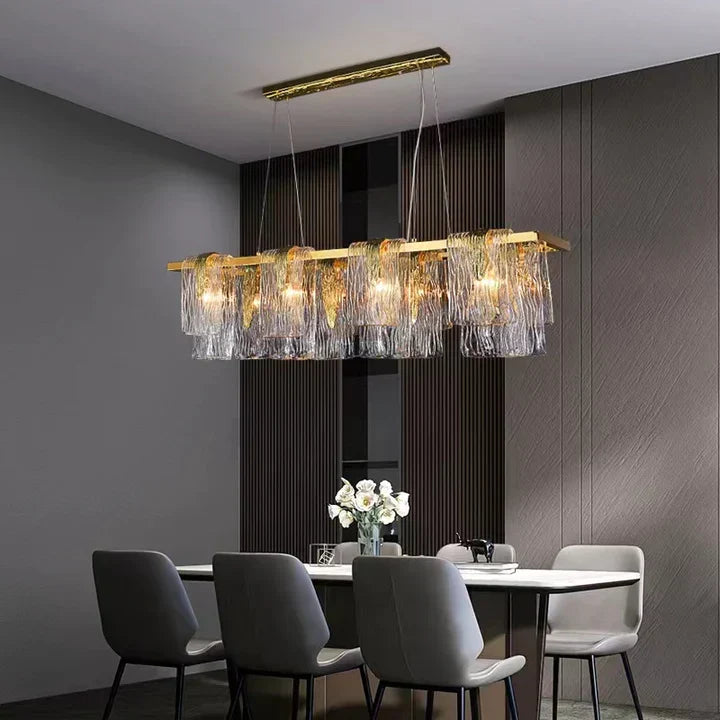 Light Luxury Irregular Glass Slice Chandelier Suit in Brass Finish for Living Room / Ding Room / Bedroom