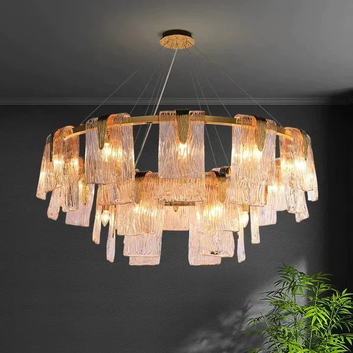 Light Luxury Irregular Glass Slice Chandelier Suit in Brass Finish for Living Room / Ding Room / Bedroom