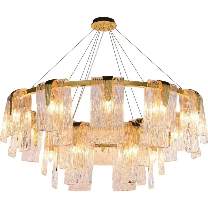 Light Luxury Irregular Glass Slice Chandelier Suit in Brass Finish for Living Room / Ding Room / Bedroom