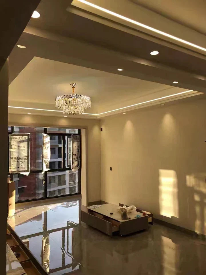 Modern Fish Scale Tiered Crystal Pendant Chandelier Suit for Living Room & Bedroom