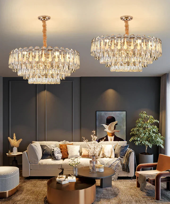 Oversized Transparent Crystal Tiered Chandelier Suit for Living / dining Room / bedroom
