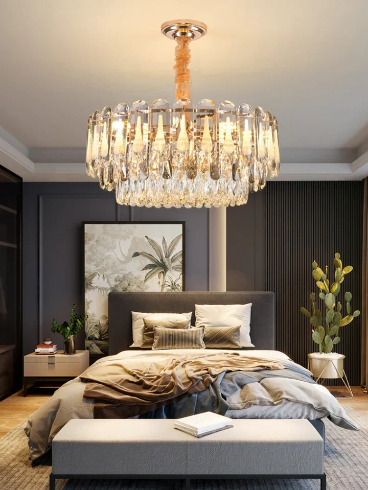 Oversized Transparent Crystal Tiered Chandelier Suit for Living / dining Room / bedroom