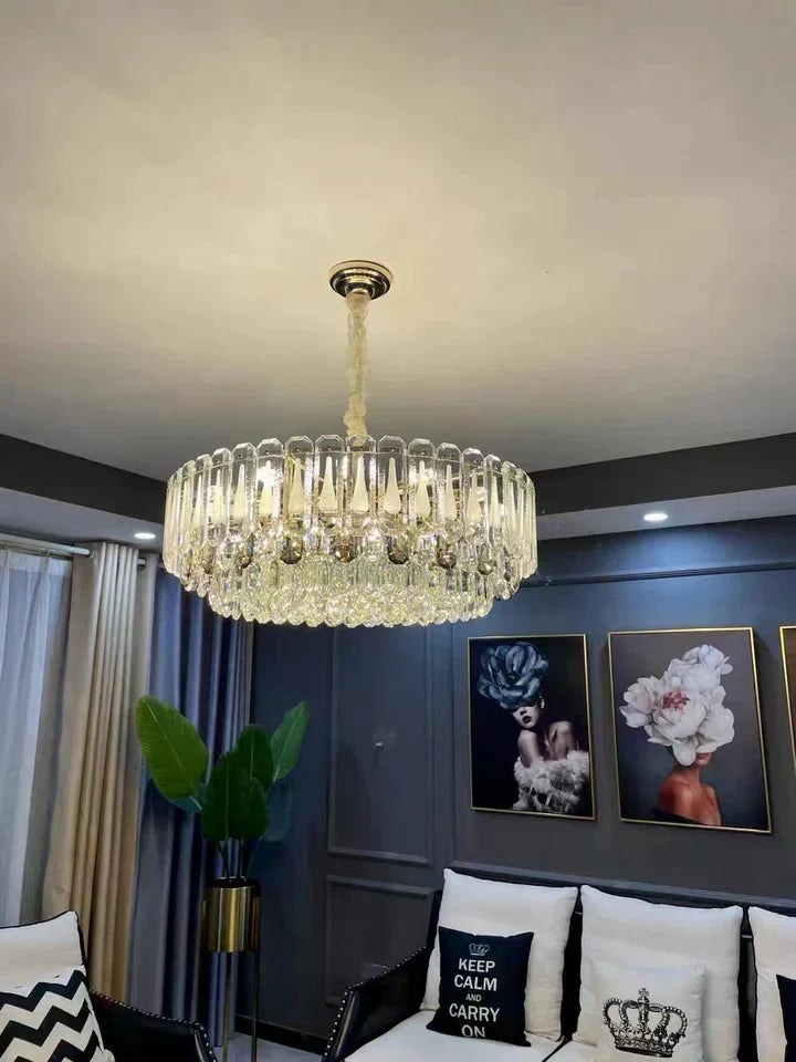 Oversized Transparent Crystal Tiered Chandelier Suit for Living / dining Room / bedroom