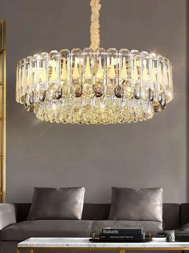 Oversized Transparent Crystal Tiered Chandelier Suit for Living / dining Room / bedroom