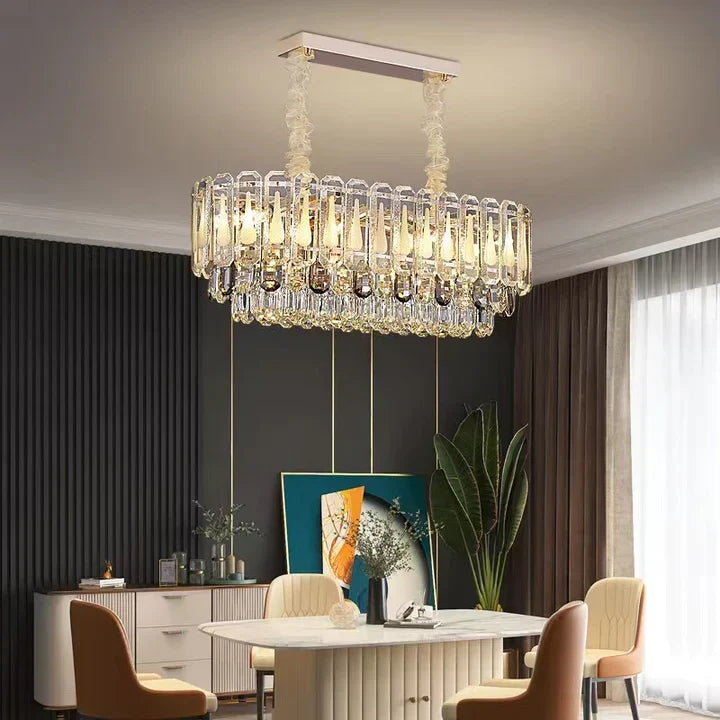 Oversized Transparent Crystal Tiered Chandelier Suit for Living / dining Room / bedroom