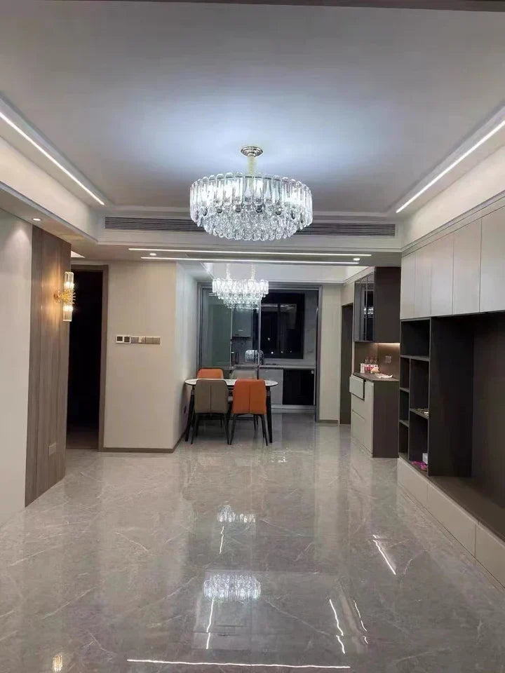 Oversized Transparent Crystal Tiered Chandelier Suit for Living / dining Room / bedroom