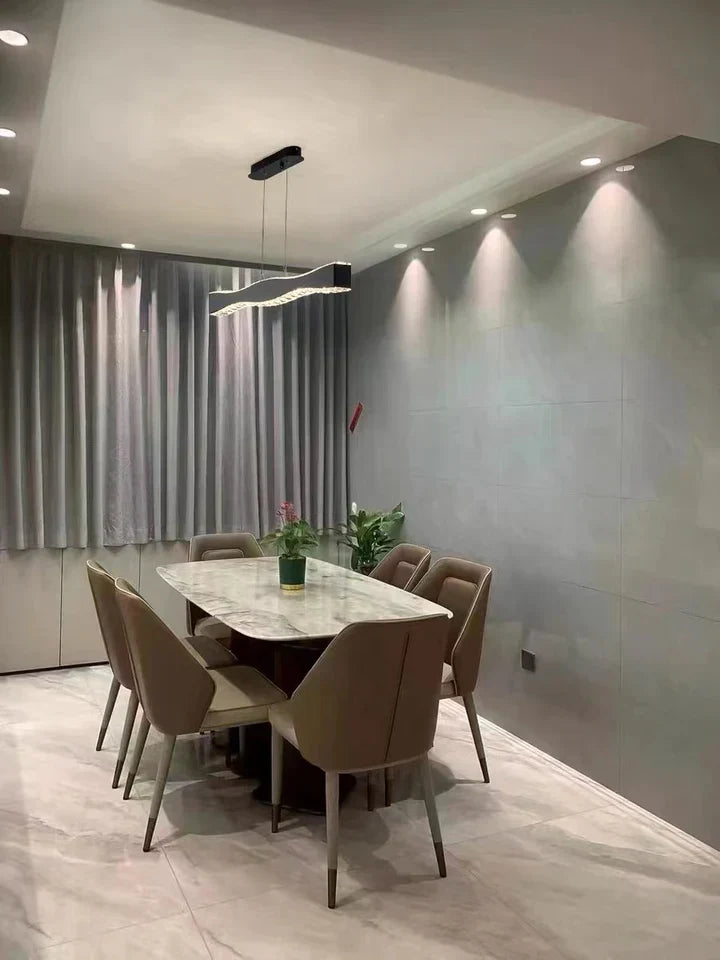 Modern Minimalist Art Wave Crystal Chandelier Suit in Black Finish for Living Room & Dining Room