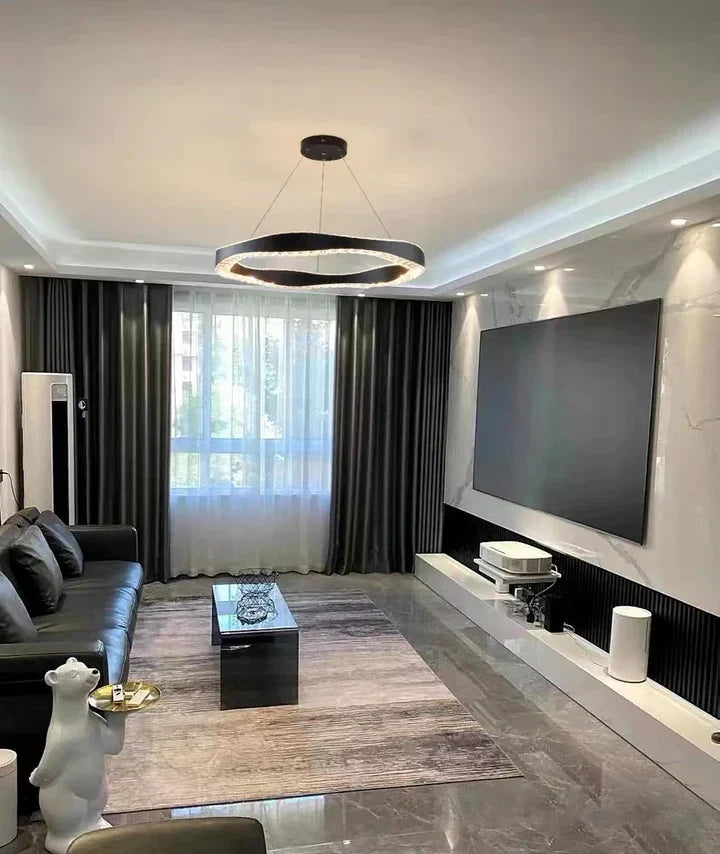 Modern Minimalist Art Wave Crystal Chandelier Suit in Black Finish for Living Room & Dining Room