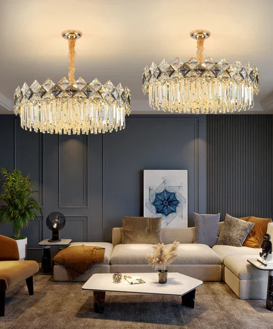 Modern Luxury Tiered Transparent K9 Crystal Chandelier with Round or Oval Shape for Living, Dining, Bedroom