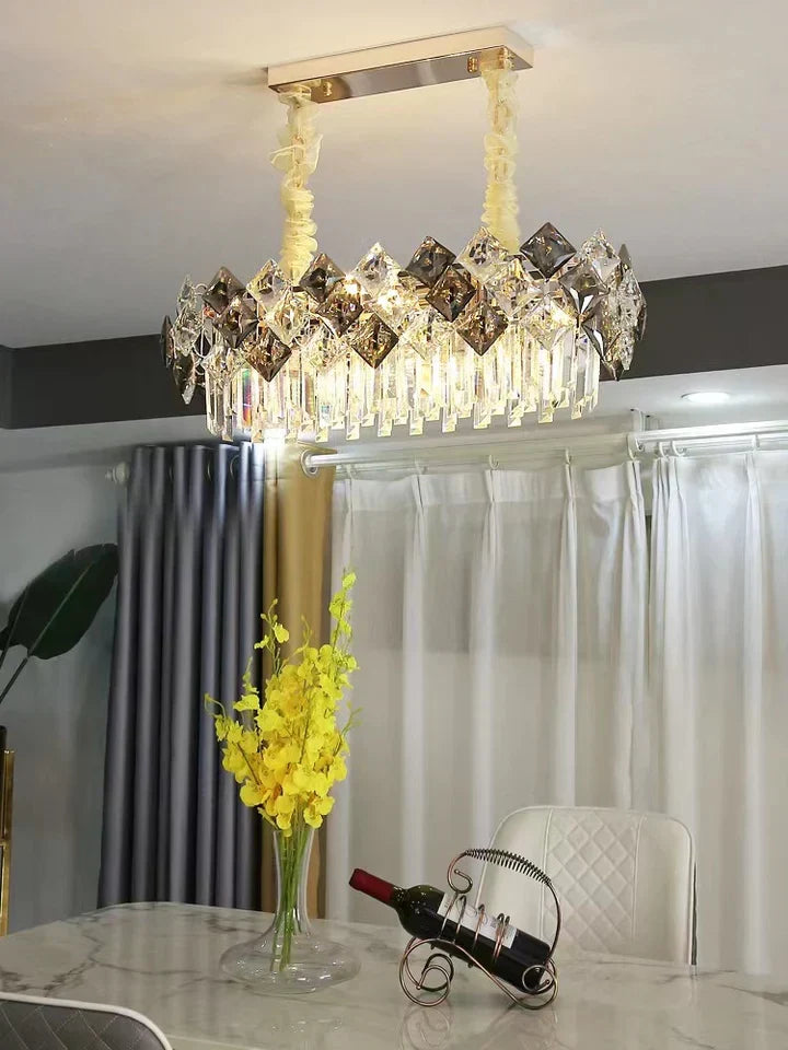 Modern Luxury Tiered Transparent K9 Crystal Chandelier with Round or Oval Shape for Living, Dining, Bedroom