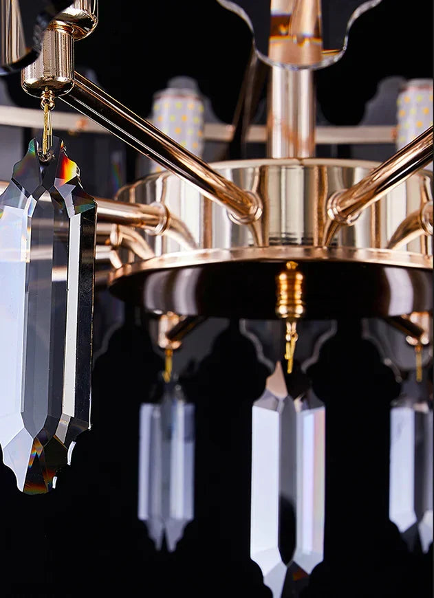 Modern Transparent Crystal and Gold Chandelier with Oval Slices, Round & Rectangle Shapes, High-Quality Finish