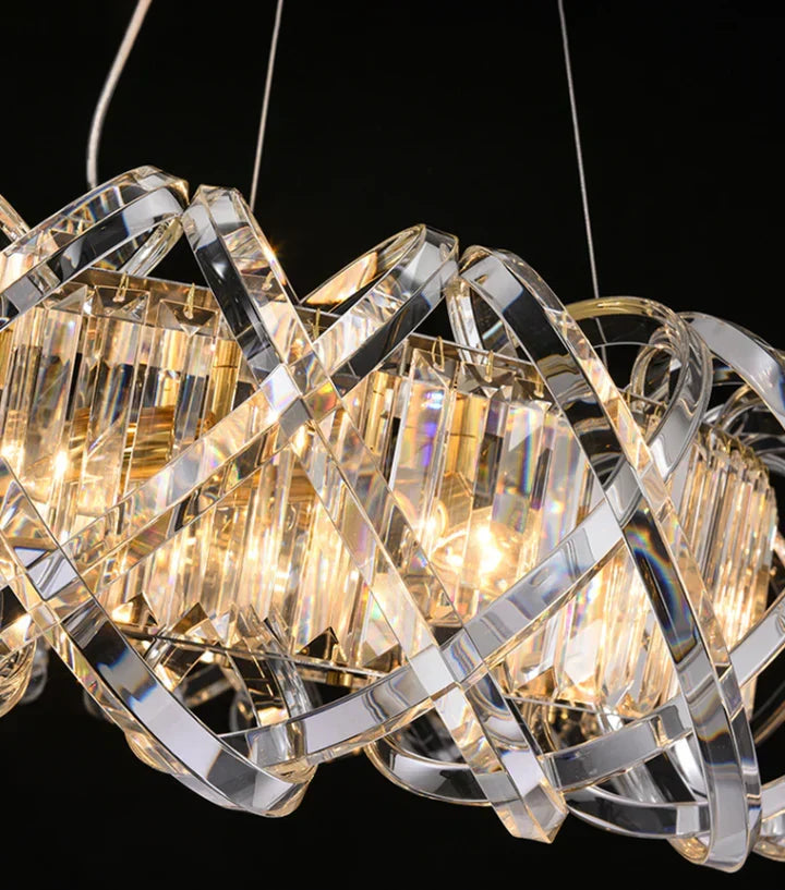 Modern Crystal Chandelier with Transparent Crossed Shell Finish, Round & Rectangle Shapes, K9 Crystal &