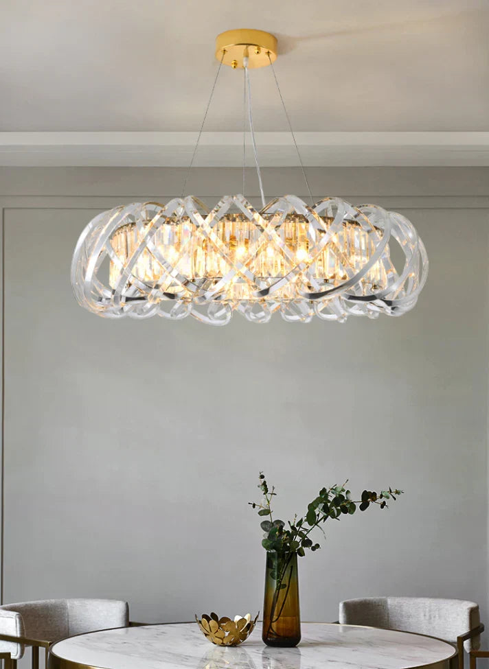 Modern Crystal Chandelier with Transparent Crossed Shell Finish, Round & Rectangle Shapes, K9 Crystal &