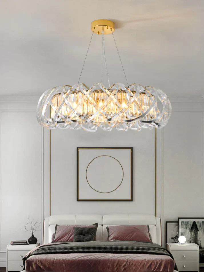 Modern Crystal Chandelier with Transparent Crossed Shell Finish, Round & Rectangle Shapes, K9 Crystal &