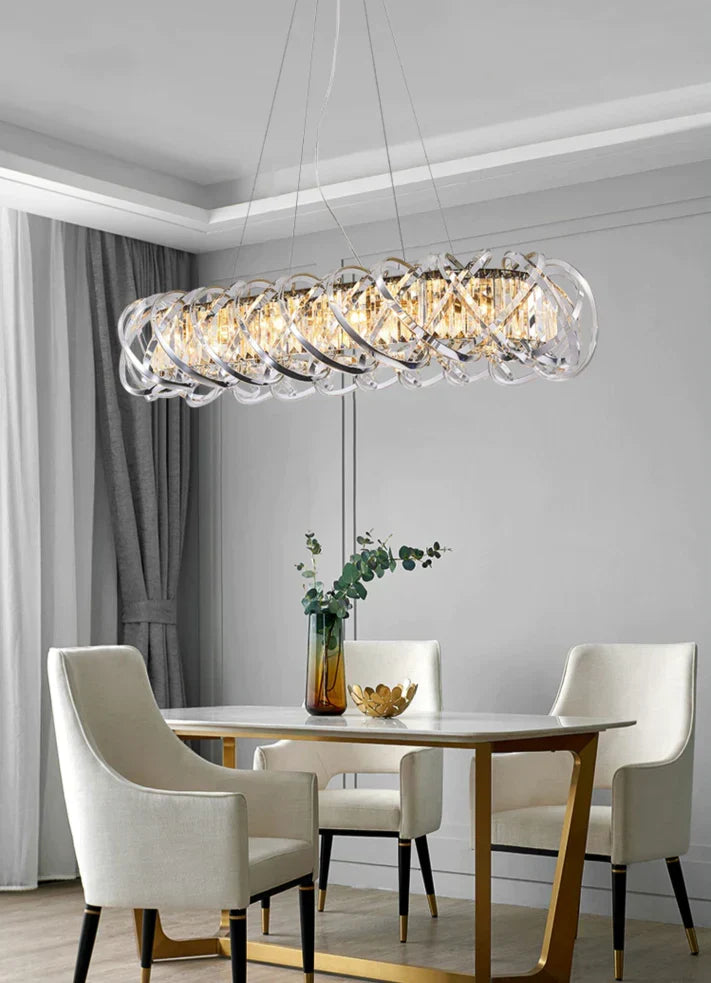 Modern Crystal Chandelier with Transparent Crossed Shell Finish, Round & Rectangle Shapes, K9 Crystal &