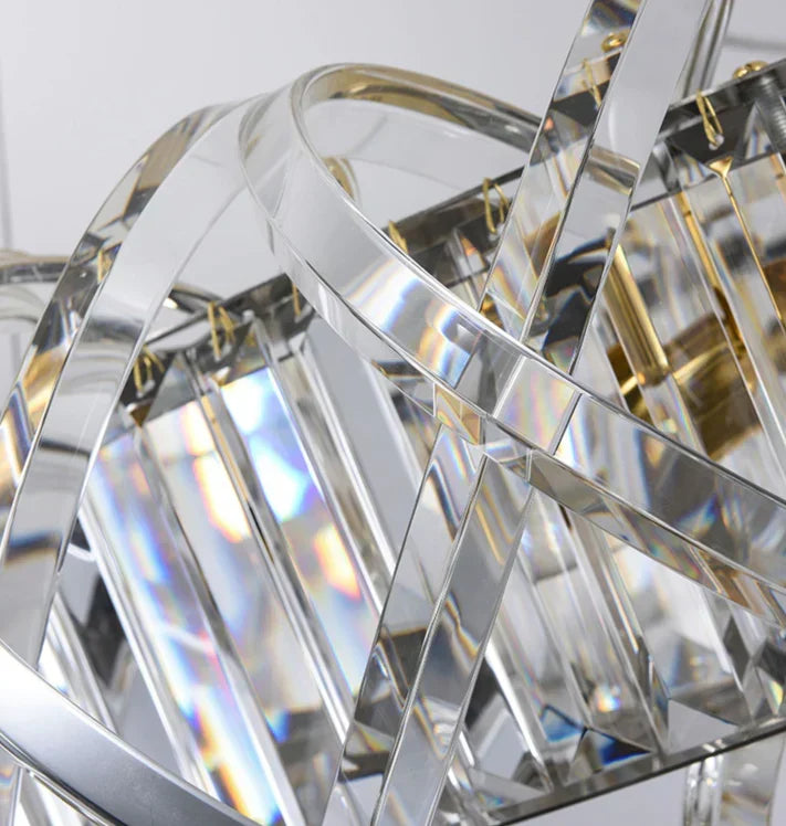 Modern Crystal Chandelier with Transparent Crossed Shell Finish, Round & Rectangle Shapes, K9 Crystal &