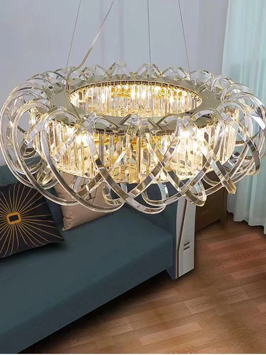 Modern Crystal Chandelier with Transparent Crossed Shell Finish, Round & Rectangle Shapes, K9 Crystal &