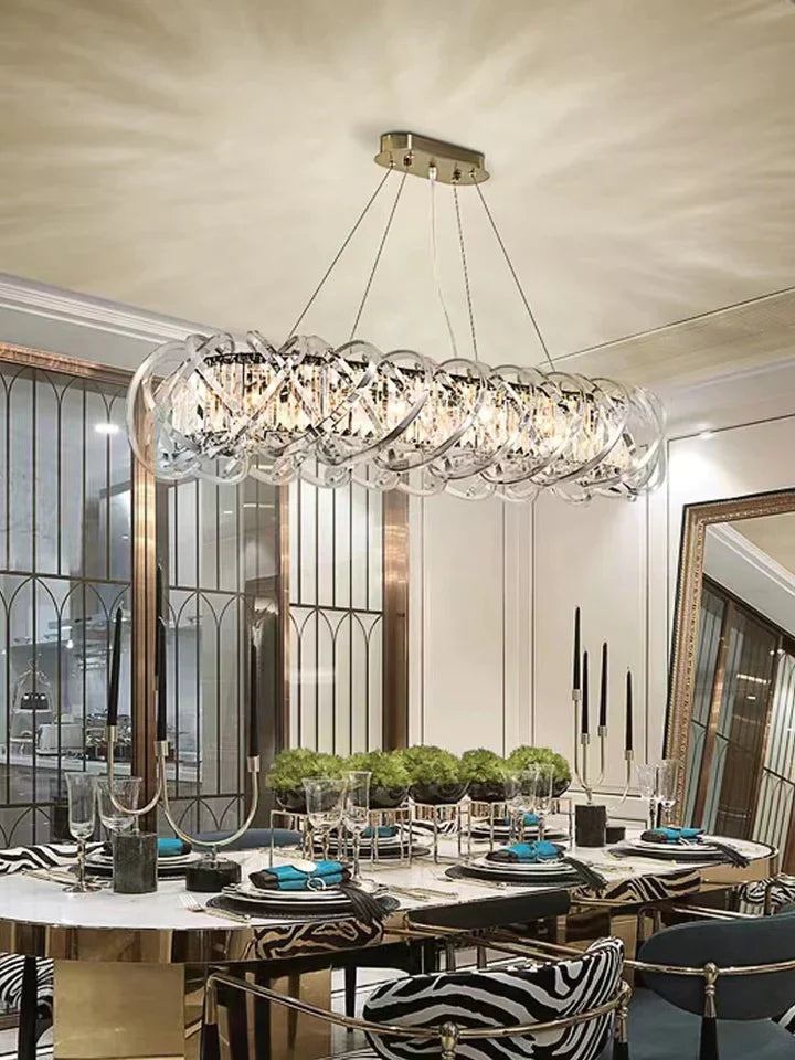 Modern Crystal Chandelier with Transparent Crossed Shell Finish, Round & Rectangle Shapes, K9 Crystal &