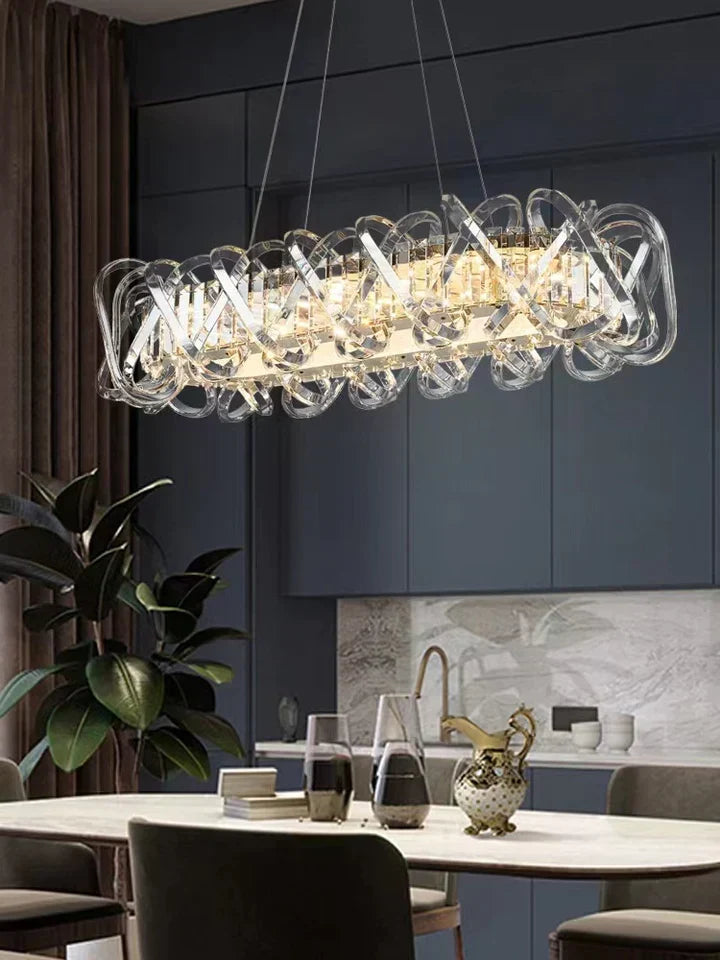Modern Crystal Chandelier with Transparent Crossed Shell Finish, Round & Rectangle Shapes, K9 Crystal &
