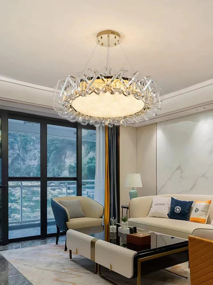Modern Crystal Chandelier with Transparent Crossed Shell Finish, Round & Rectangle Shapes, K9 Crystal &