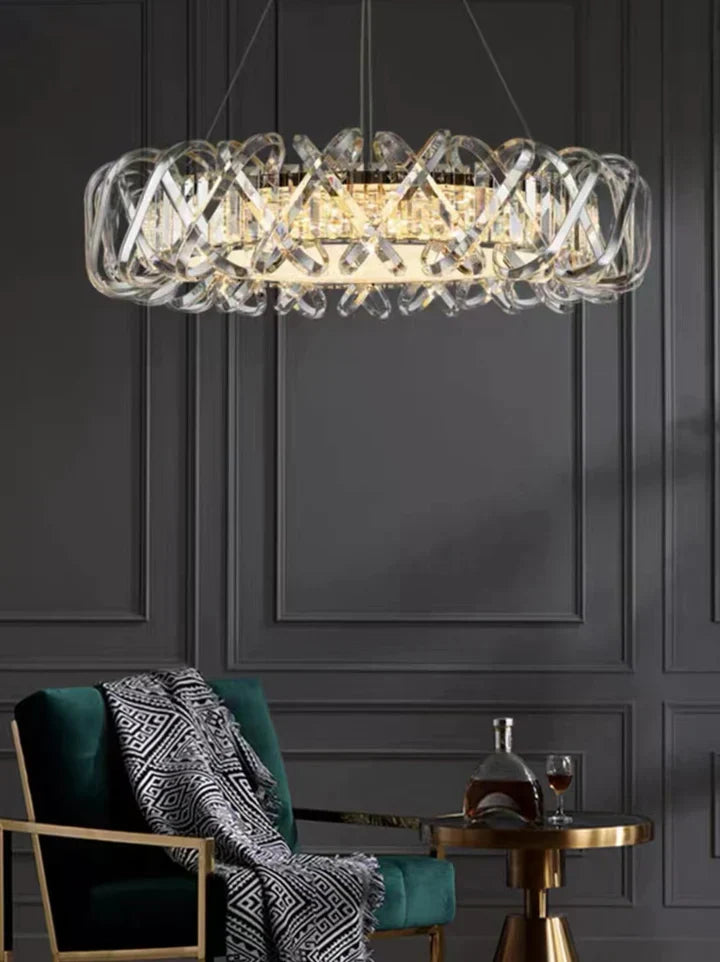 Modern Crystal Chandelier with Transparent Crossed Shell Finish, Round & Rectangle Shapes, K9 Crystal &
