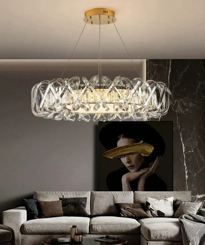 Modern Crystal Chandelier with Transparent Crossed Shell Finish, Round & Rectangle Shapes, K9 Crystal &