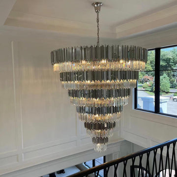 Extra Large Round Cone Tiered Crystal Chandelier for Foyer / Entryway / living Room