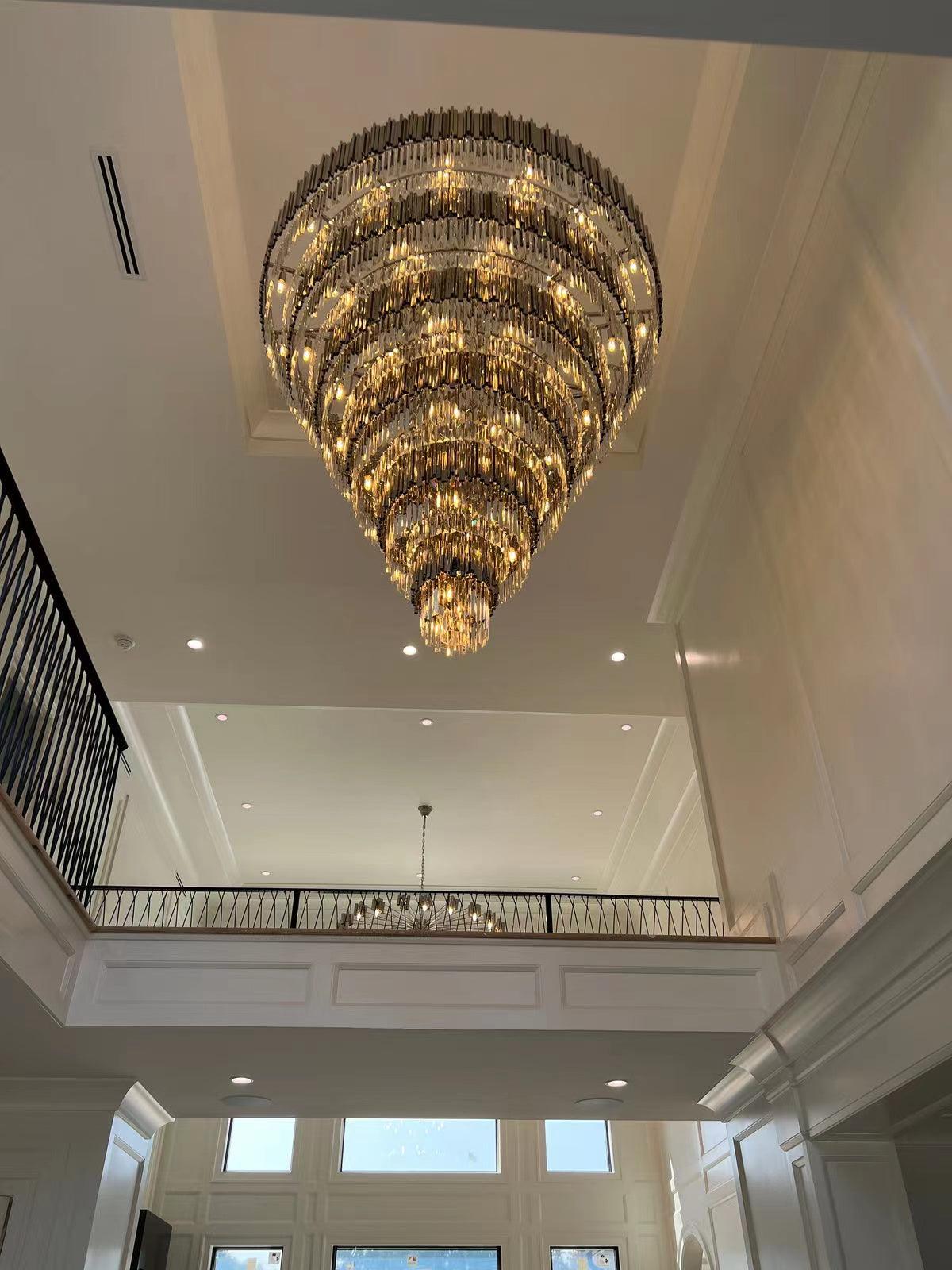 Extra Large Round Cone Tiered Crystal Chandelier for Foyer / Entryway / living Room