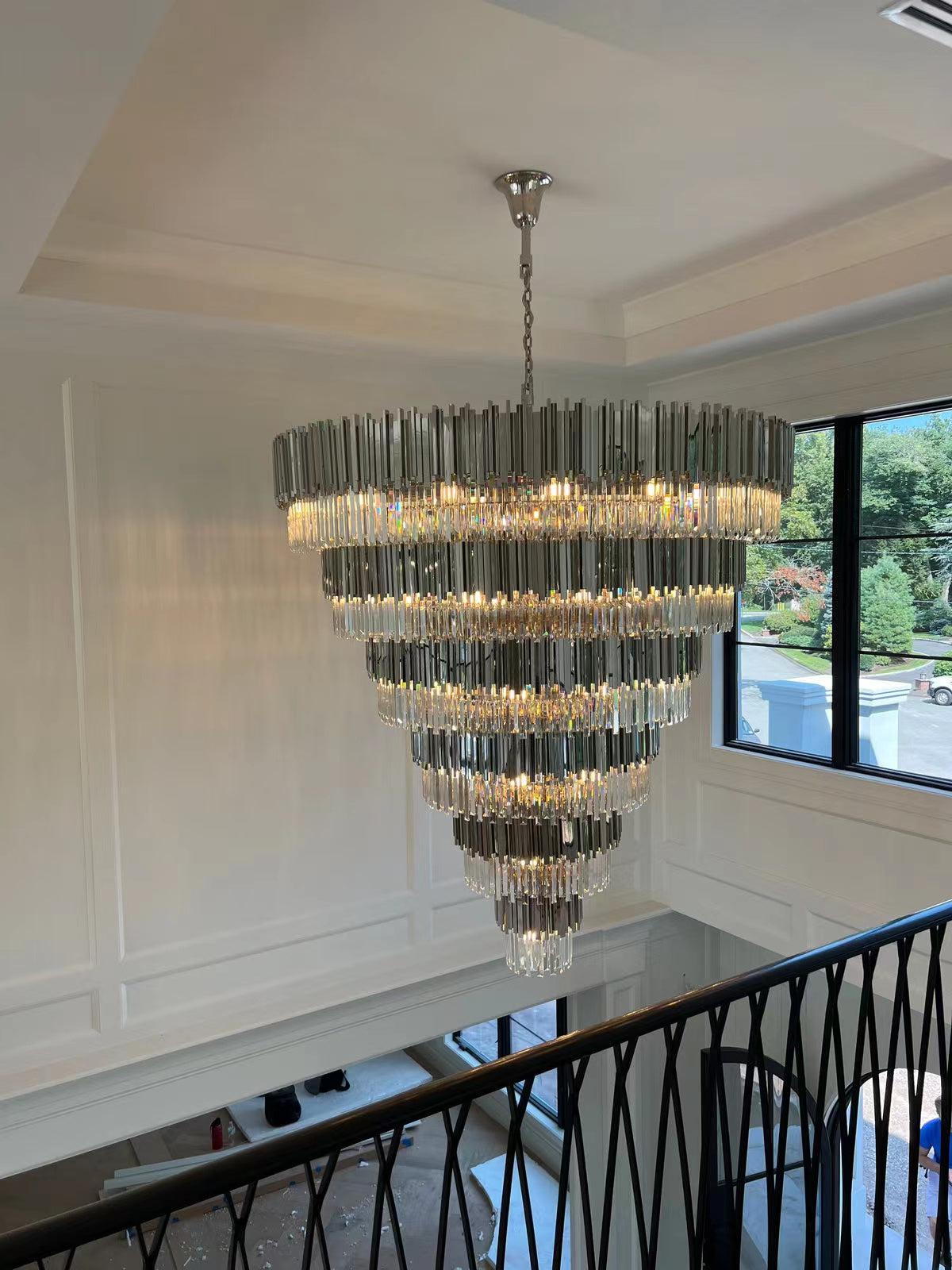 Extra Large Round Cone Tiered Crystal Chandelier for Foyer / Entryway / living Room